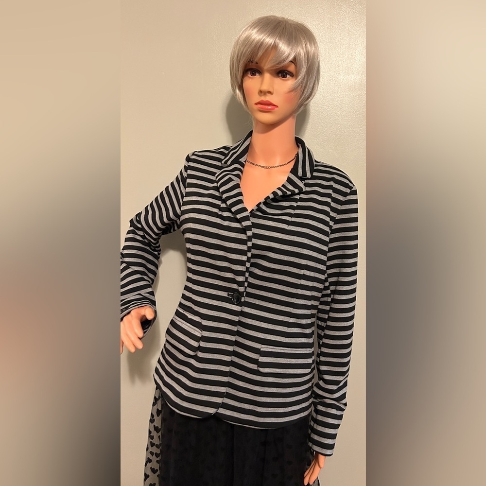 Merona Women's Striped Blazer
Jacket L/G Black Gray Single Button - Picture 1 of 5